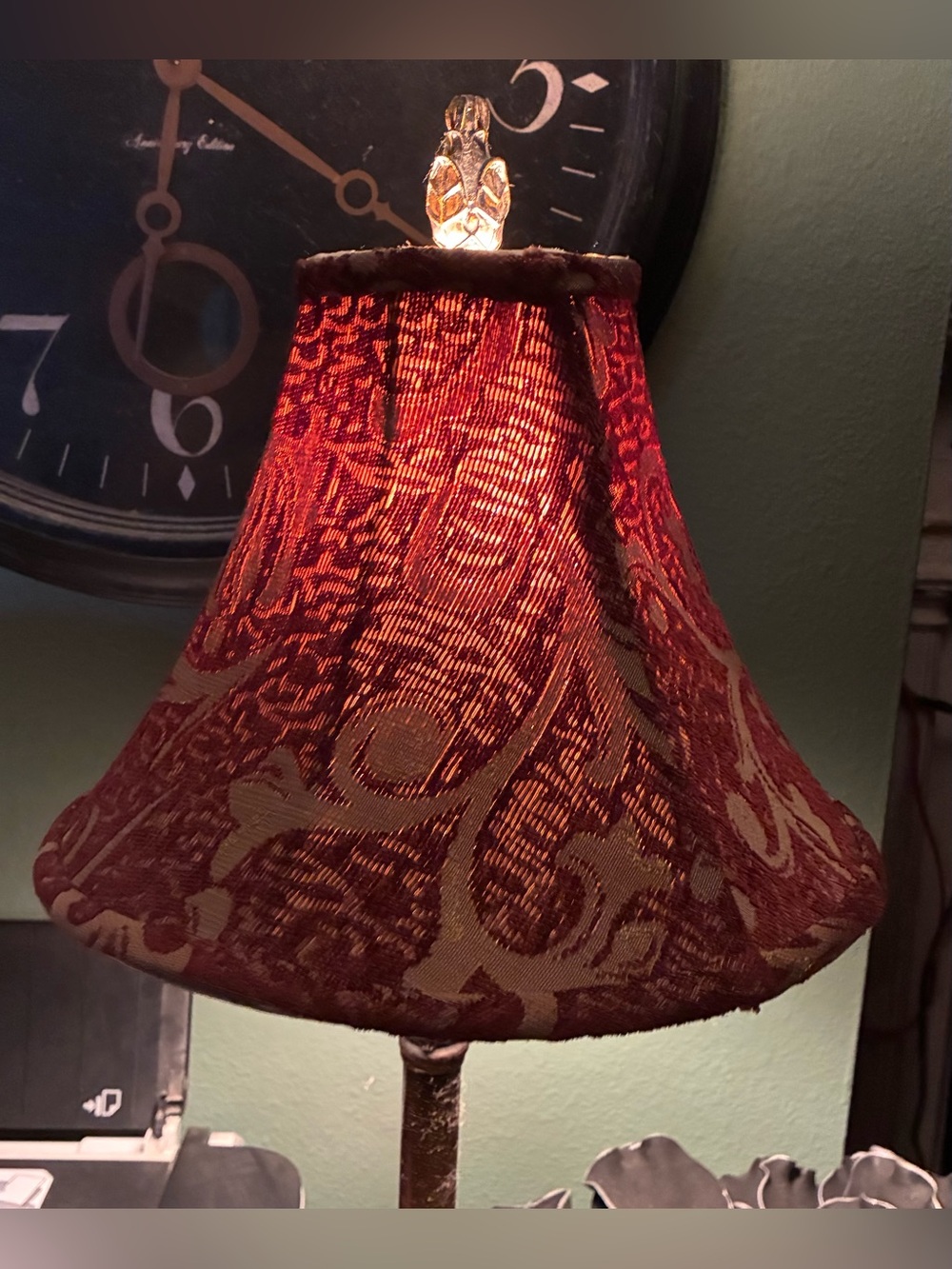 Burgundy and gold fabric lampshade-8.5” tall